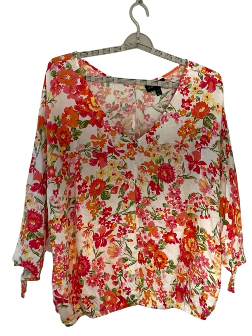 Lane Bryant Floral V-Neck Top Blouse in Pink, Orange & Green Plus 18/20 - Picture 13 of 16
